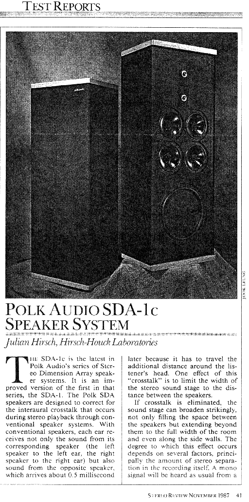 1987 Review of Polk Audio SDA 1C page 1